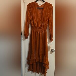 Nanette Lepore Shimmering Copper Long Sleeve Dress Size 8